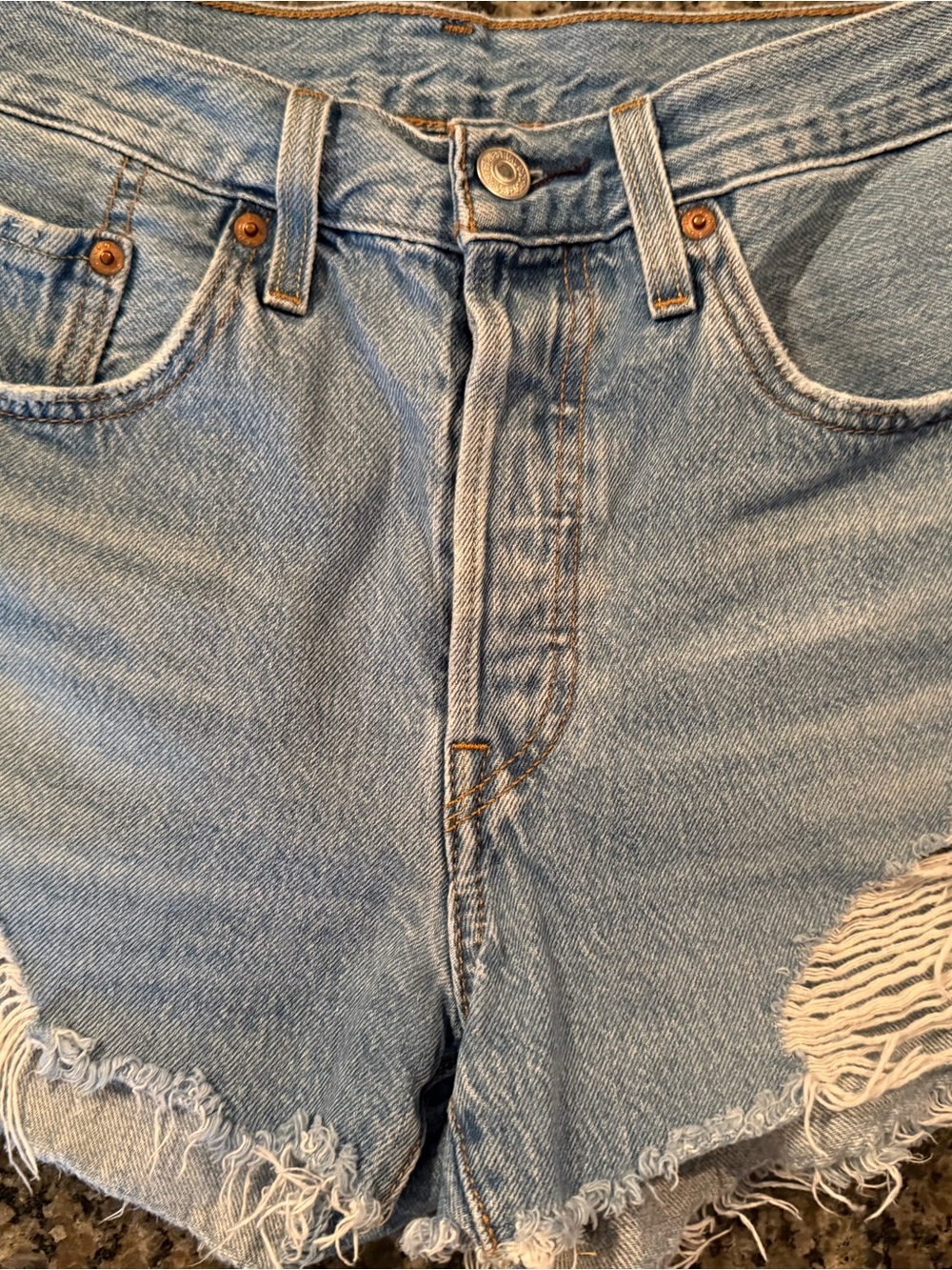 Levi’s 501 Light Wash Distressed Denim Cutoff Shorts